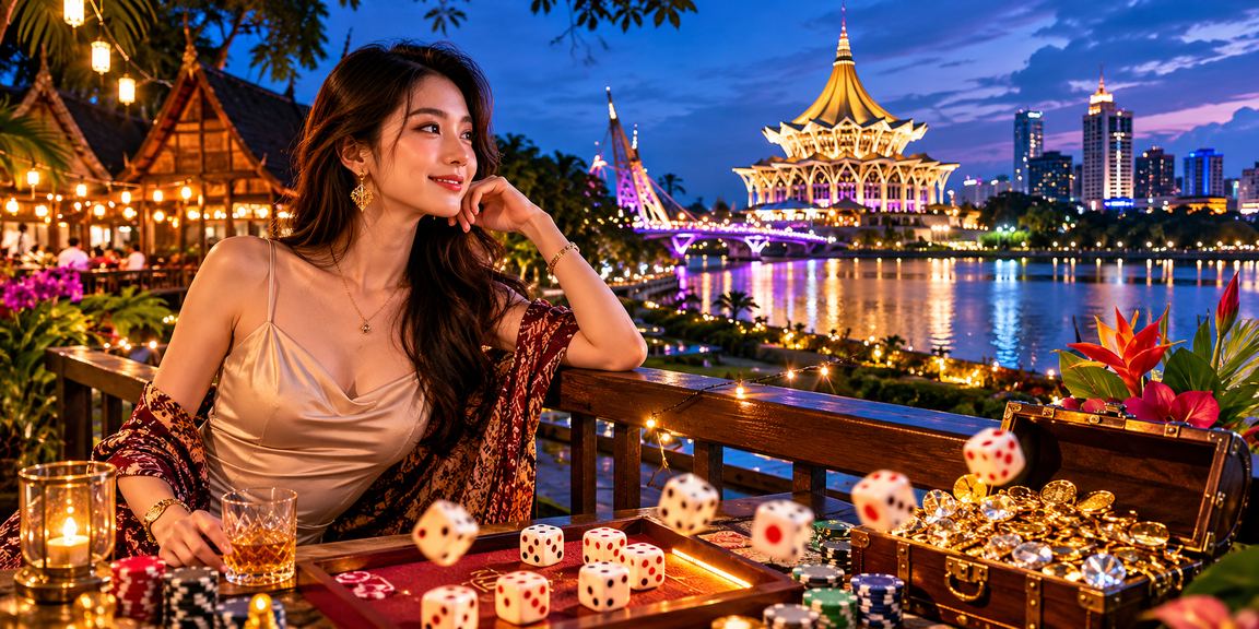 Suasana permainan dadu bergaya Melayu di Sarawak Malaysia